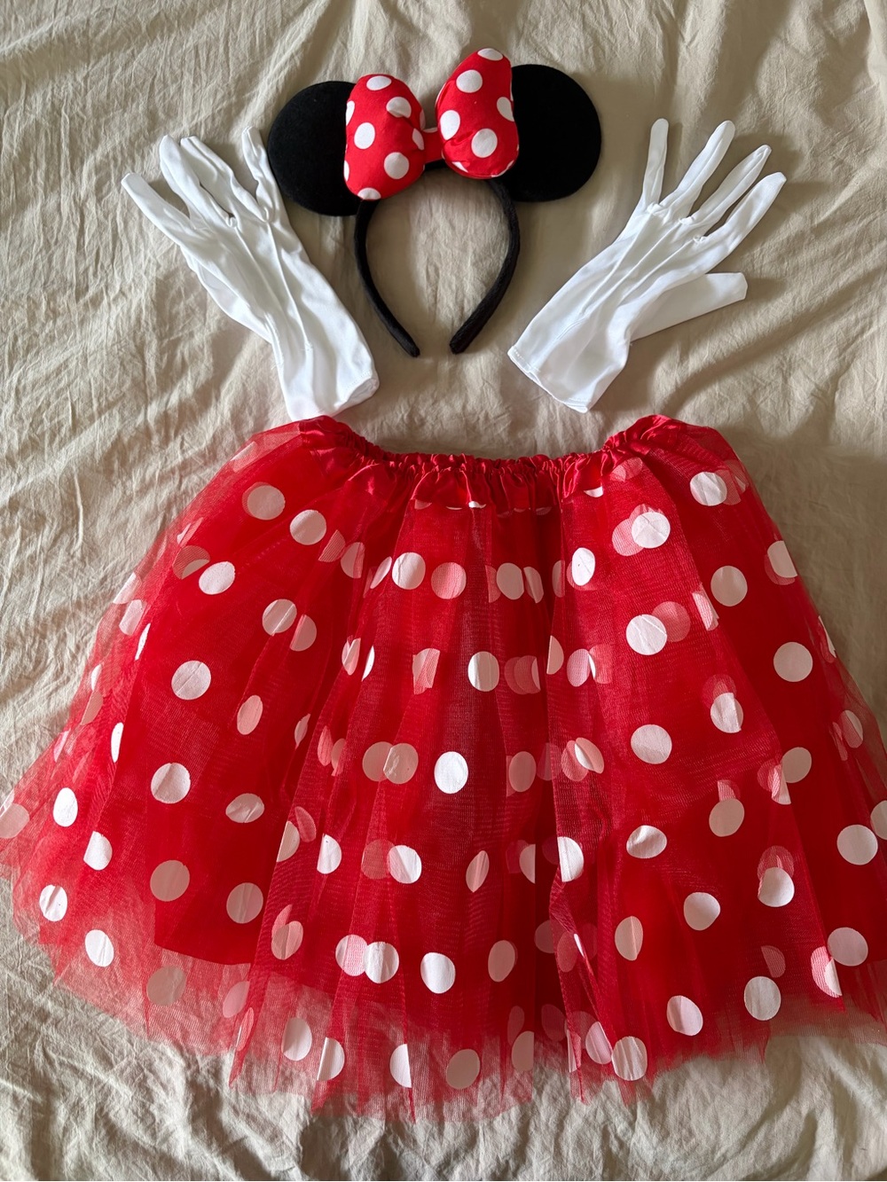 Red Polka Dot Minnie-Style Costume Set with Headband & Gloves